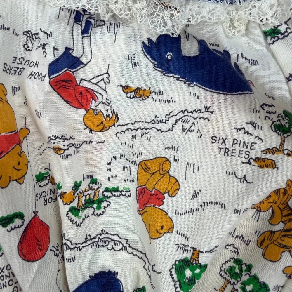 VTG Sears Winnie The Pooh Baby Romper Newborn Disney Lace Bubble 70s Cottagecore